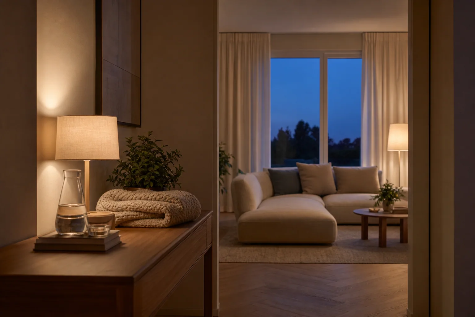 Ruhiges und vorbereitetes Zuhause am Abend